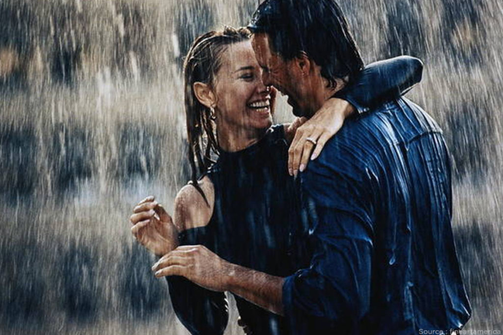 couples dancing in rain